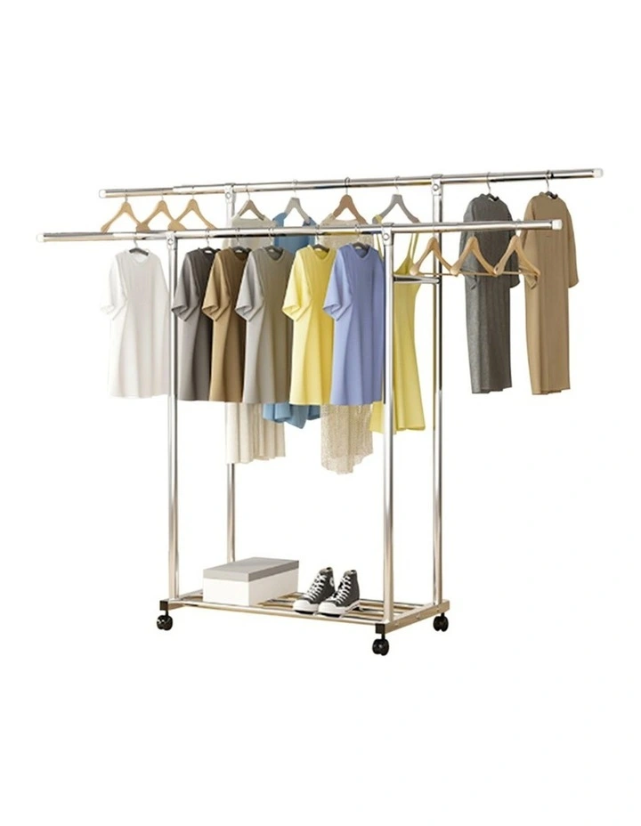SOGA 120200cm Extendable Double Rail Drying Rack with Wheels image 3