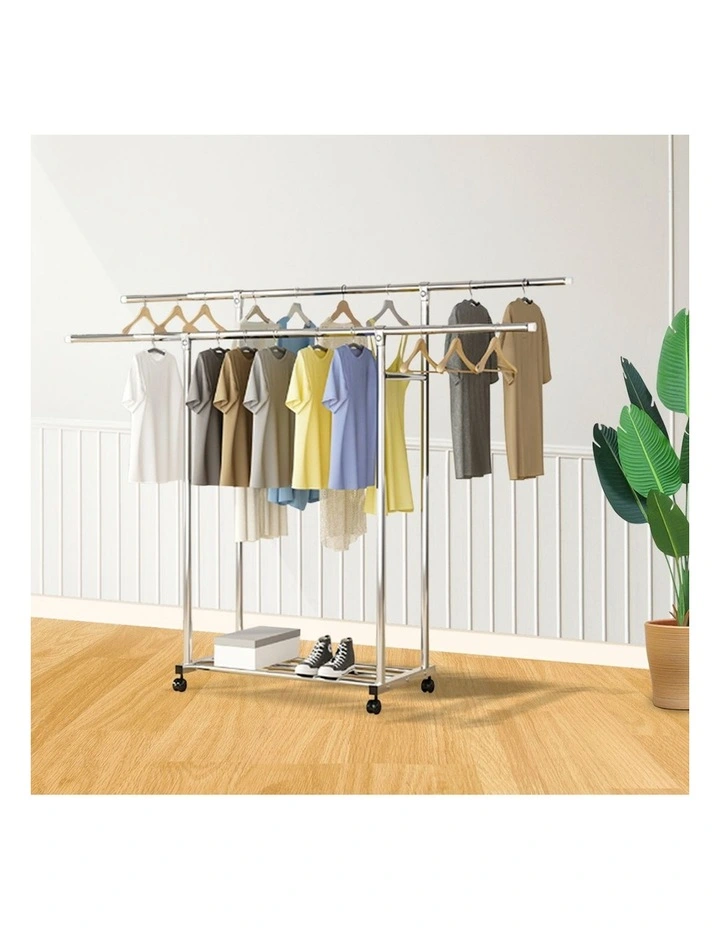 SOGA 120200cm Extendable Double Rail Drying Rack with Wheels image 4