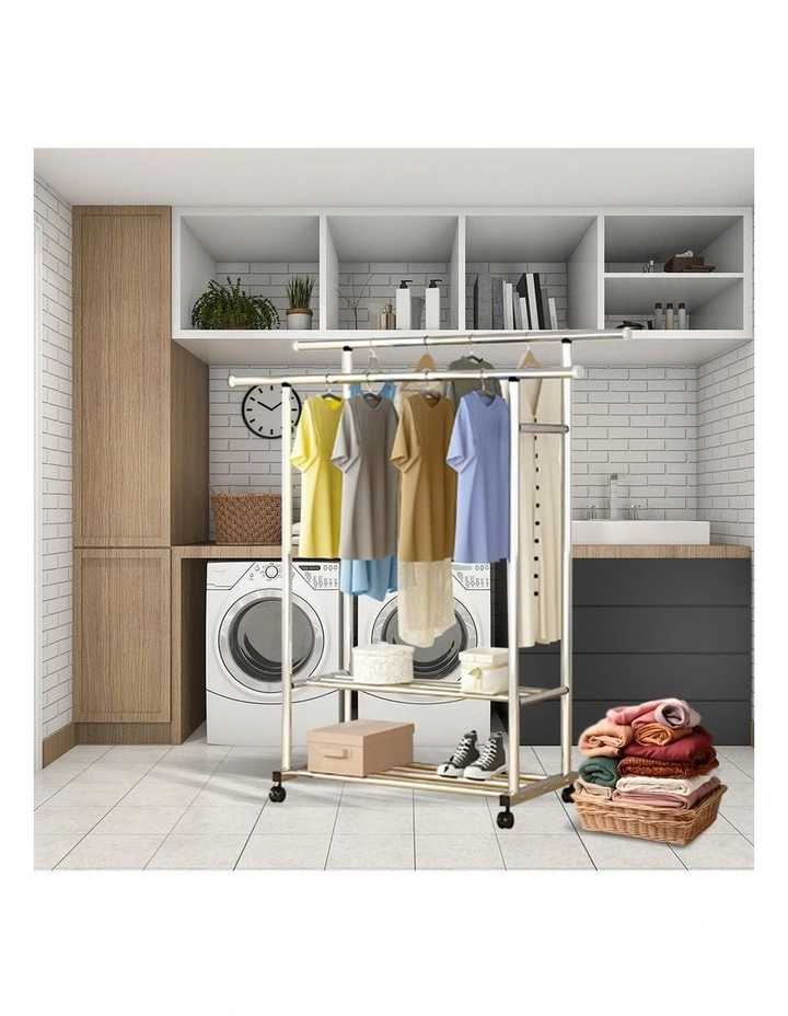 SOGA 120200cm Extendable Double Rail Drying Rack with Wheels image 5
