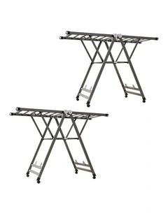 SOGA 1.6m Foldable Wing Clothes Drying Rack with Wheels Grey 2 Pack