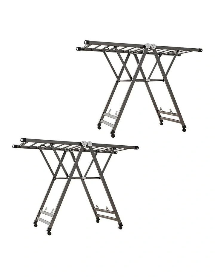 SOGA 1.6m Foldable Wing Clothes Drying Rack with Wheels Grey 2 Pack image 1