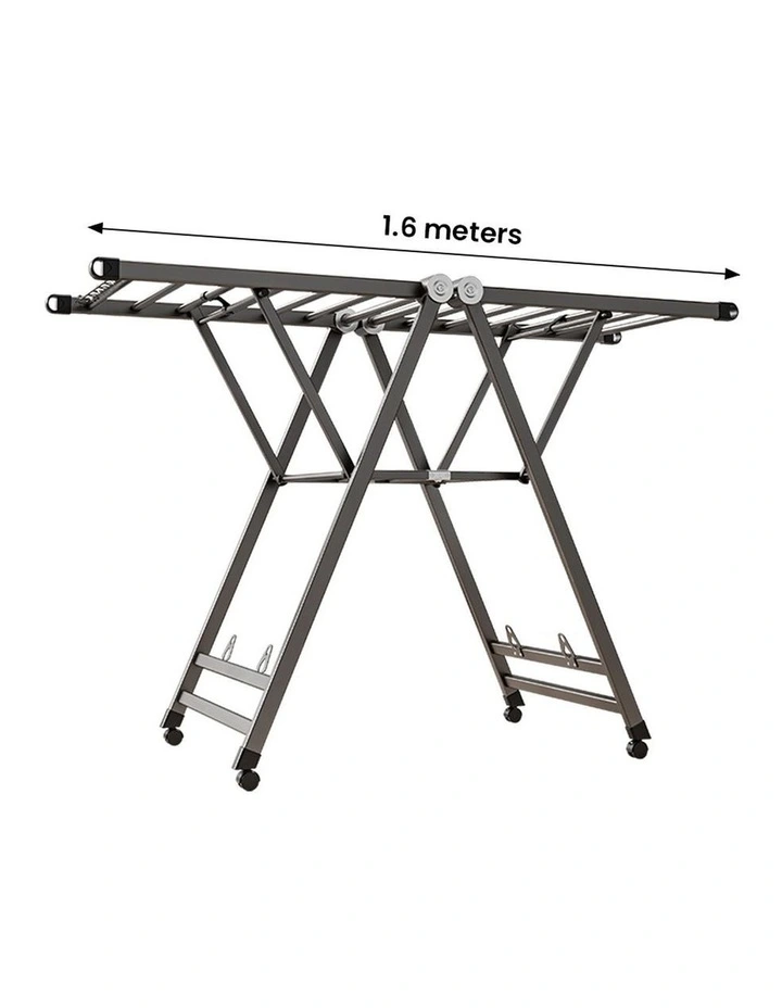 SOGA 1.6m Foldable Wing Clothes Drying Rack with Wheels Grey 2 Pack image 4