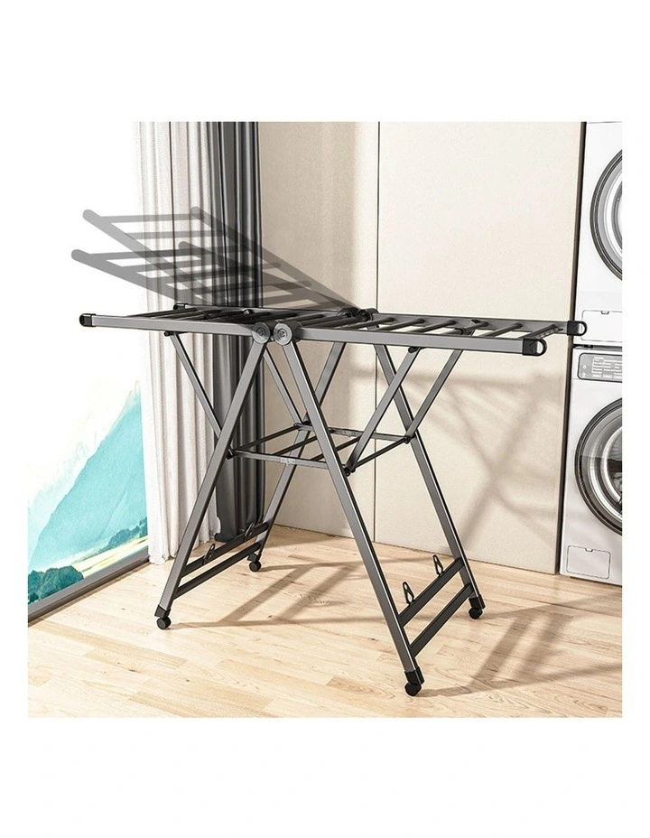 SOGA 1.6m Foldable Wing Clothes Drying Rack with Wheels Grey 2 Pack image 6