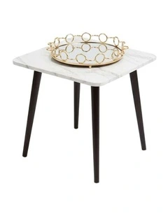 SOGA Home & Living Bundle  White Ceramic Table & Bronze Round Mirror Tray Organizer