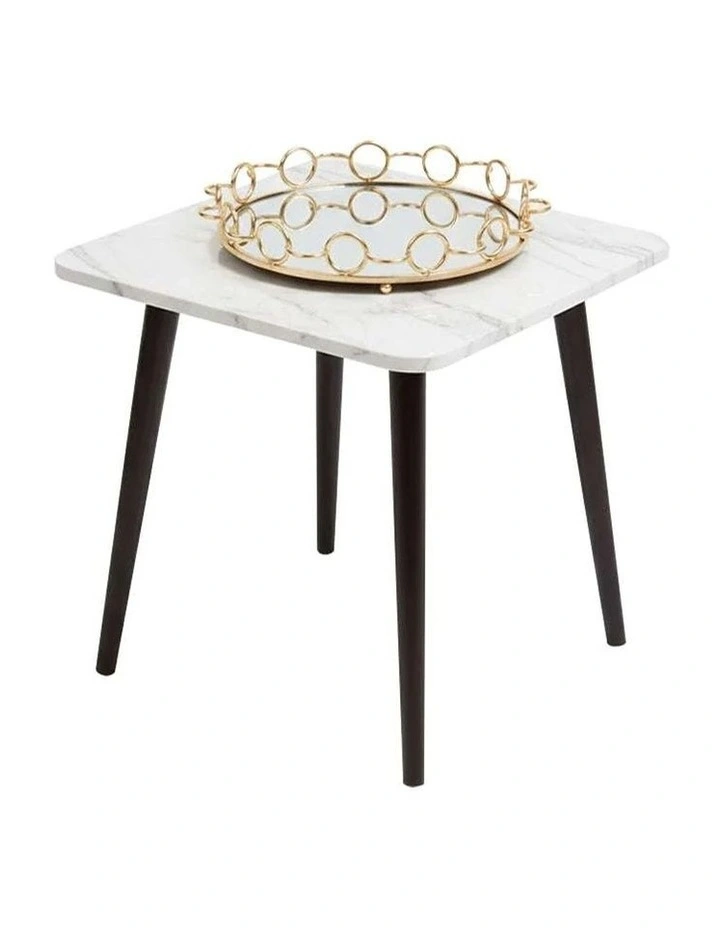 SOGA Home & Living Bundle White Ceramic Table & Bronze Round Mirror Tray Organizer image 1