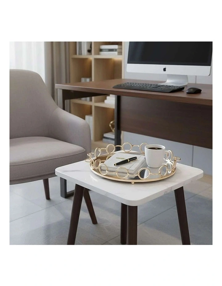 SOGA Home & Living Bundle White Ceramic Table & Bronze Round Mirror Tray Organizer image 5