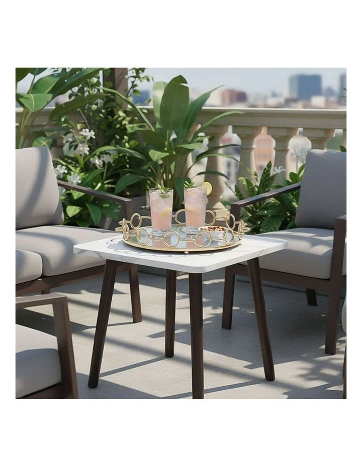 SOGA Home & Living Bundle White Ceramic Table & Bronze Round Mirror Tray Organizer image 6