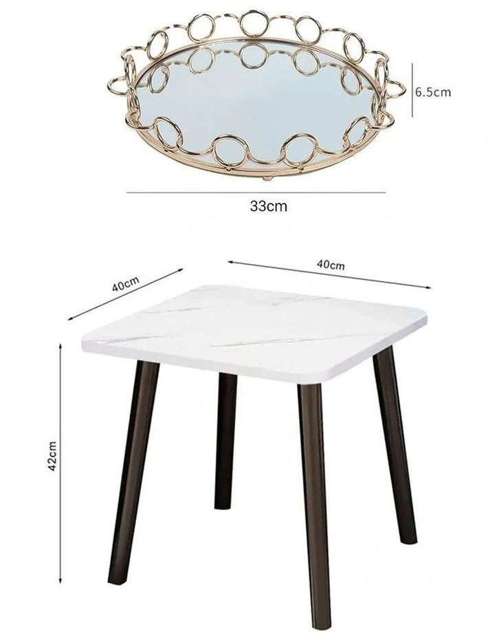 SOGA Home & Living Bundle White Ceramic Table & Bronze Round Mirror Tray Organizer image 7