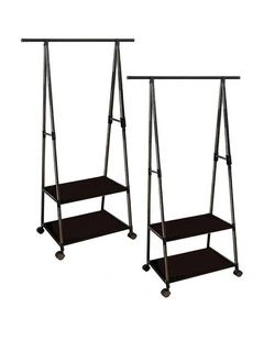 SOGA 2X Black 2-in-1 Clothes & Shoe Storage Racks with Wheels