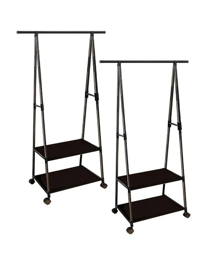 SOGA 2X Black 2-in-1 Clothes & Shoe Storage Racks with Wheels image 1