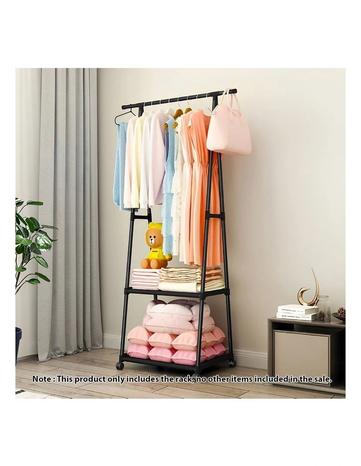 SOGA 2X Black 2-in-1 Clothes & Shoe Storage Racks with Wheels image 2