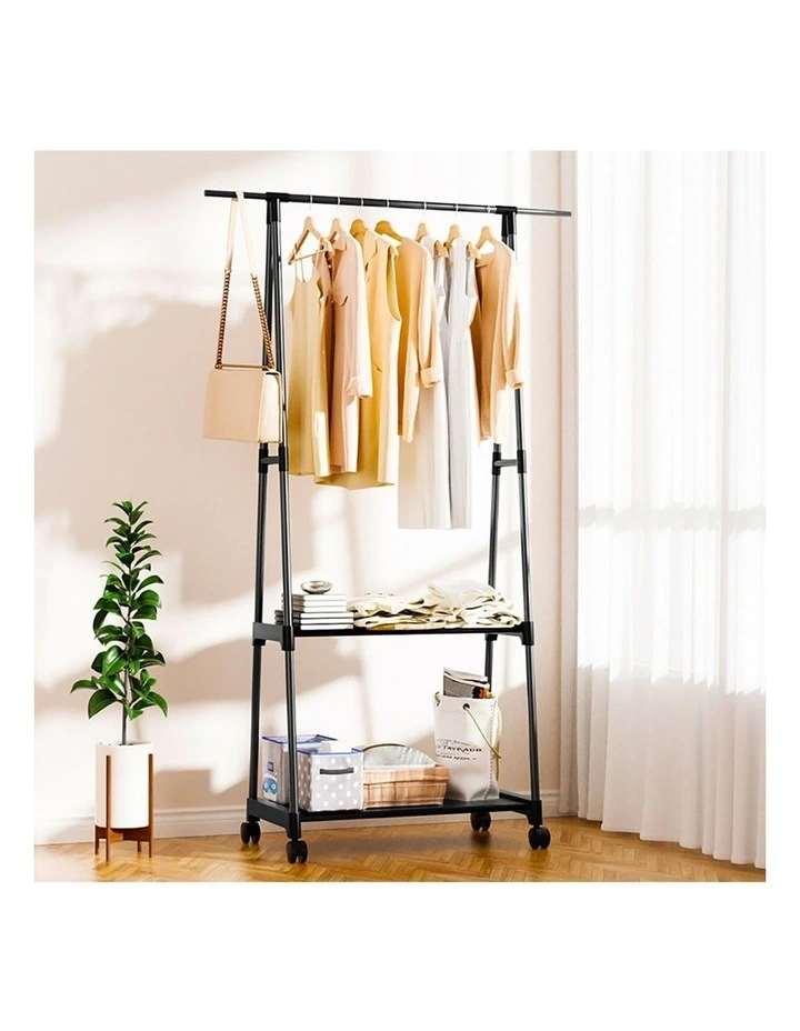 SOGA 2X Black 2-in-1 Clothes & Shoe Storage Racks with Wheels image 3