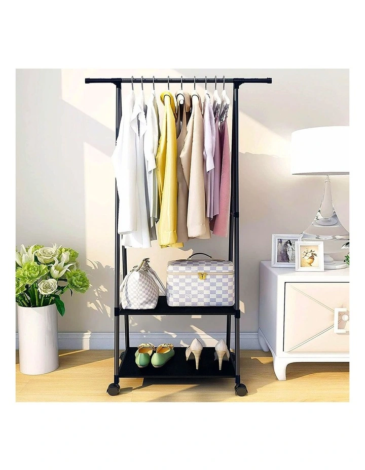 SOGA 2X Black 2-in-1 Clothes & Shoe Storage Racks with Wheels image 4