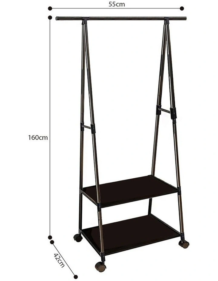 SOGA 2X Black 2-in-1 Clothes & Shoe Storage Racks with Wheels image 6