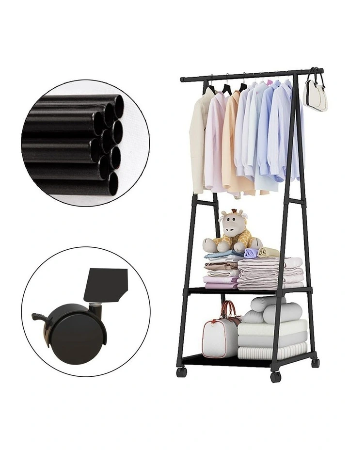 SOGA 2X Black 2-in-1 Clothes & Shoe Storage Racks with Wheels image 7