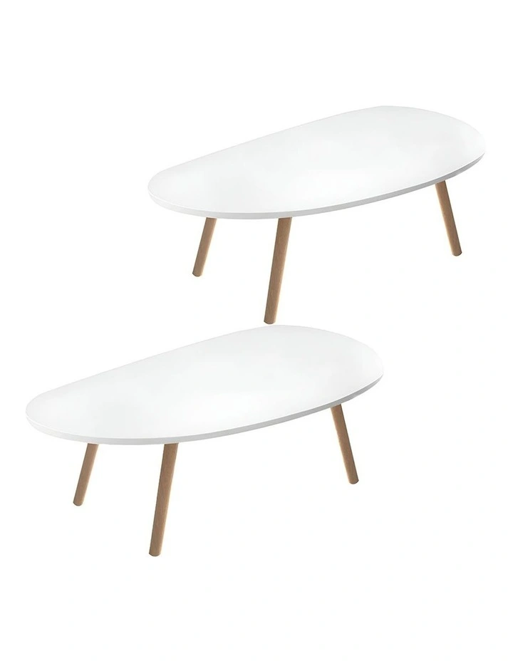 SOGA Coffee Tables 2 Pack 80 x 40cm White image 1