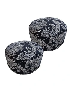 SOGA 2 Pack 50cm Round Pouffe Ottomans Black 30cm High