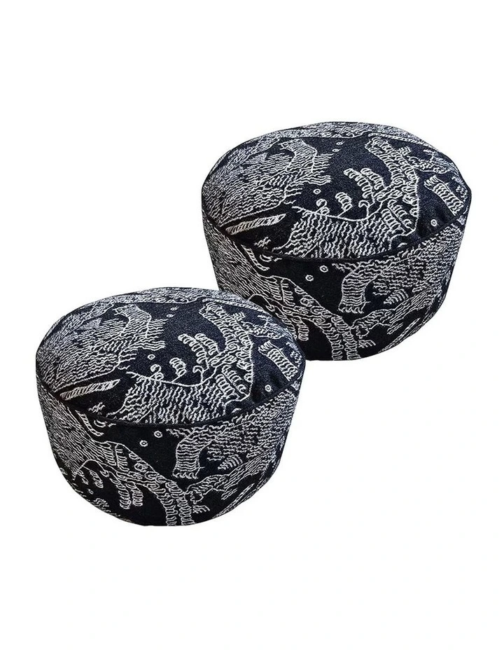 SOGA 2 Pack 50cm Round Pouffe Ottomans Black 30cm High image 1