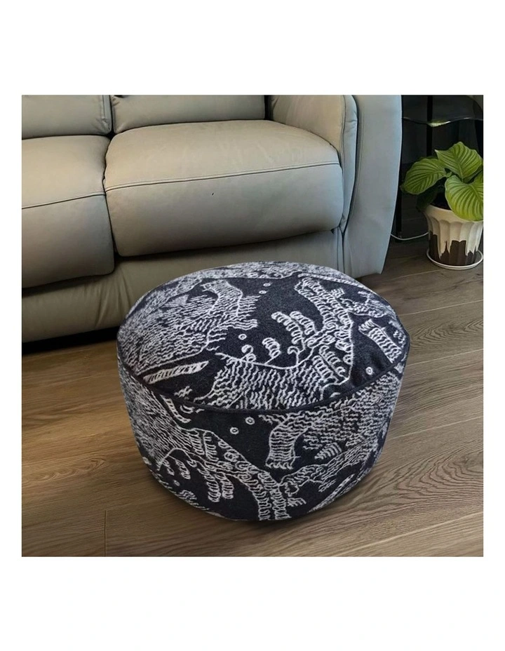 SOGA 2 Pack 50cm Round Pouffe Ottomans Black 30cm High image 2