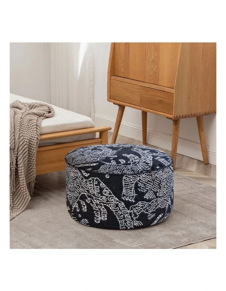 SOGA 2 Pack 50cm Round Pouffe Ottomans Black 30cm High image 3