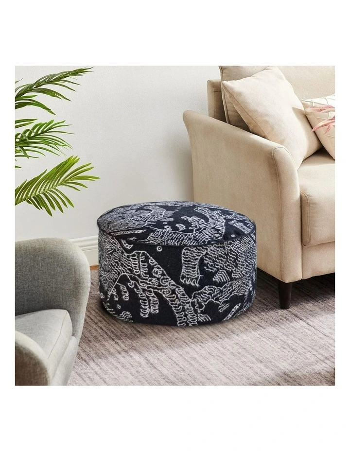 SOGA 2 Pack 50cm Round Pouffe Ottomans Black 30cm High image 4
