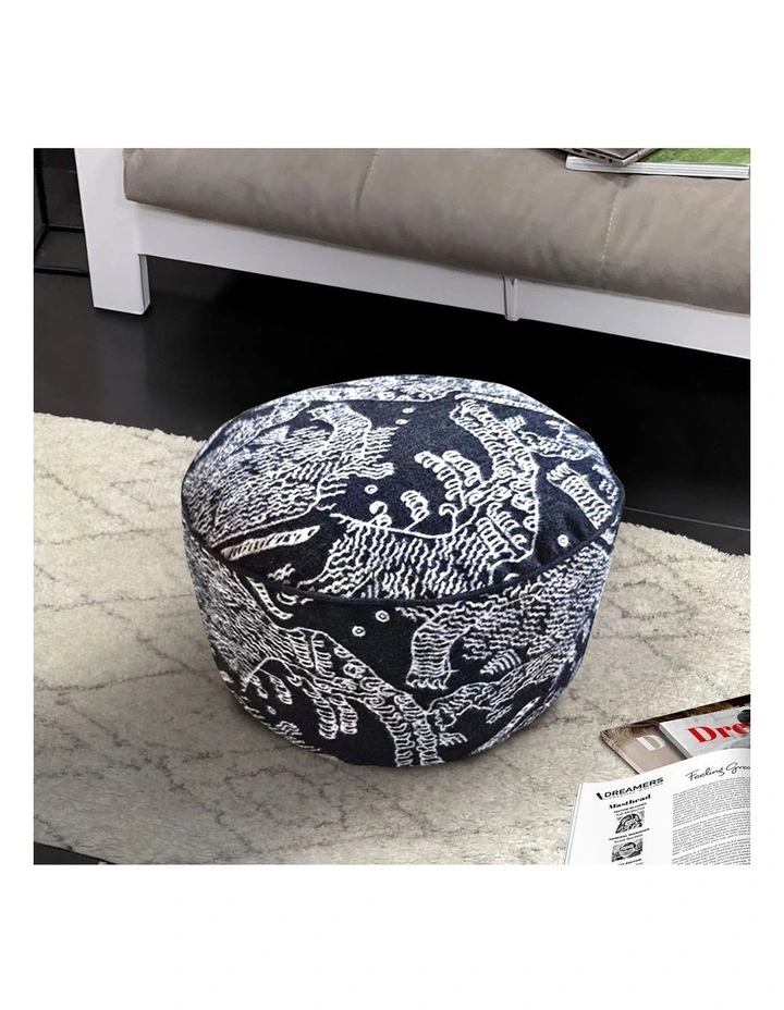 SOGA 2 Pack 50cm Round Pouffe Ottomans Black 30cm High image 6