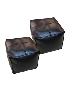 SOGA 2 Pack 40cm Pouffe Cushions Black Faux Leather with EPP Filling