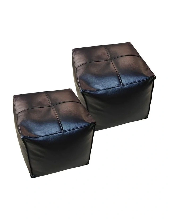 SOGA 2 Pack 40cm Pouffe Cushions Black Faux Leather with EPP Filling image 1
