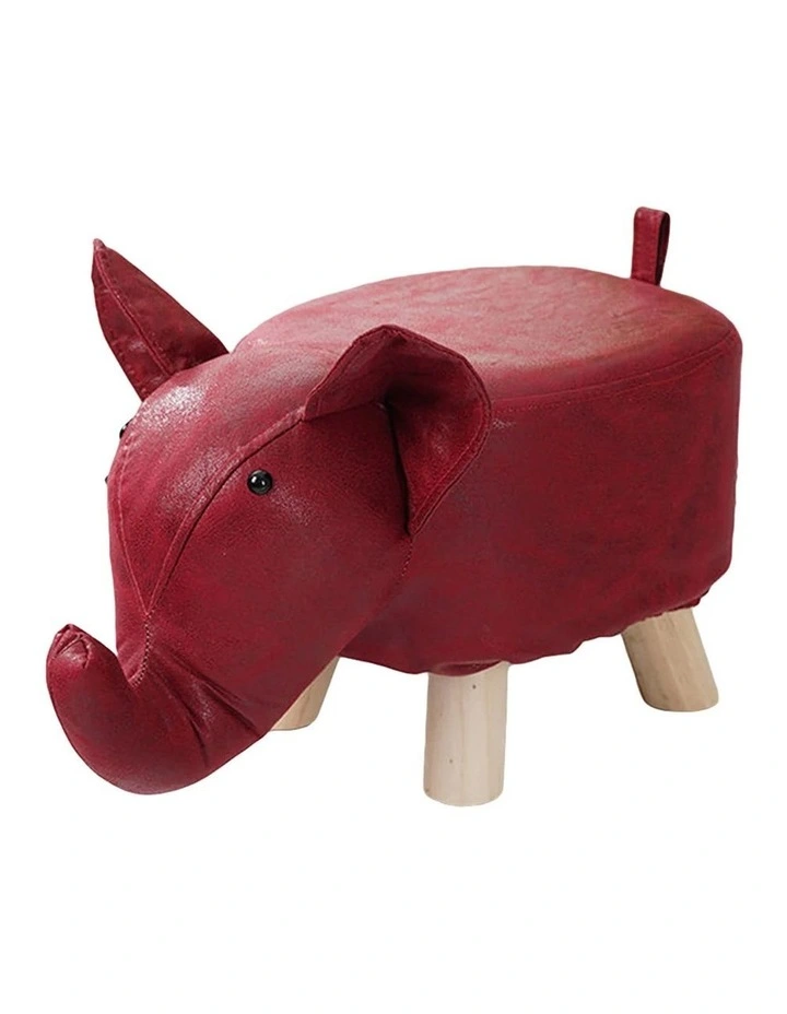 SOGA Kids Ottoman Stool Red Elephant image 1