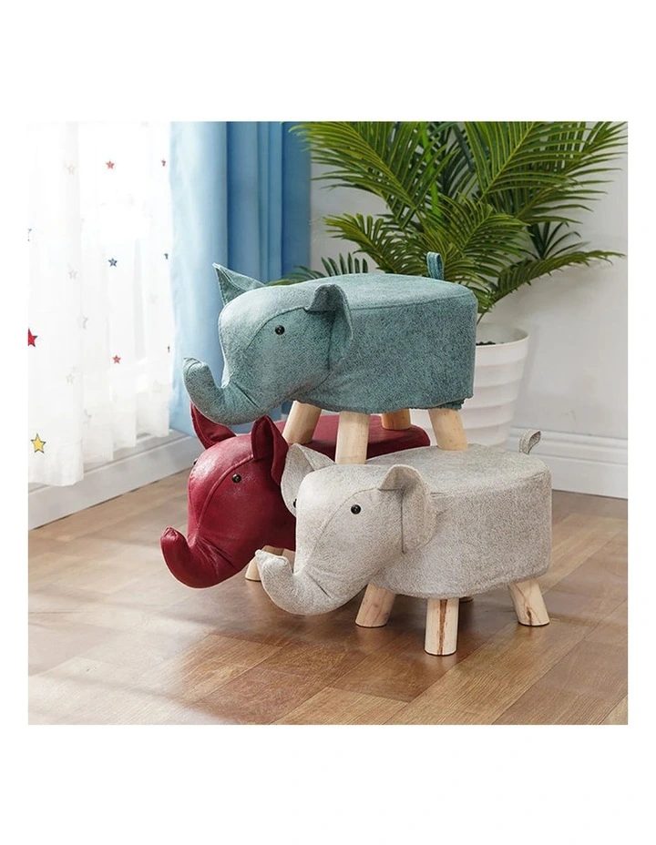 SOGA Kids Ottoman Stool Red Elephant image 3