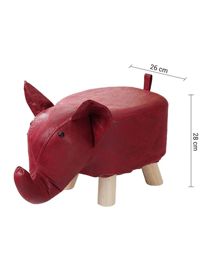 SOGA Kids Ottoman Stool Red Elephant image 6