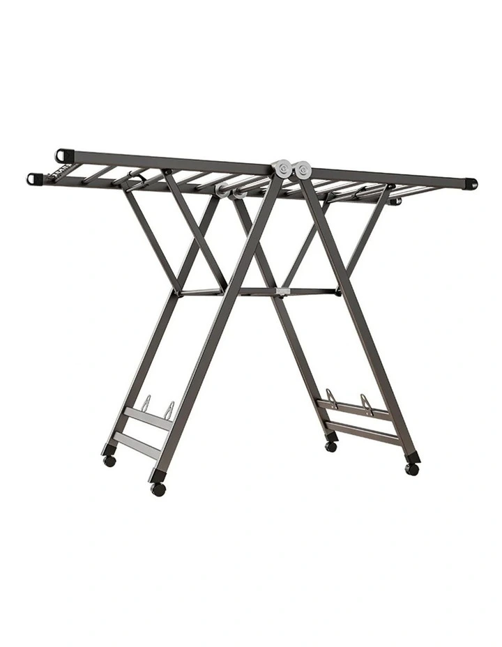 SOGA 1.4m Foldable Wing Clothes Drying Rack with Wheels Grey image 1