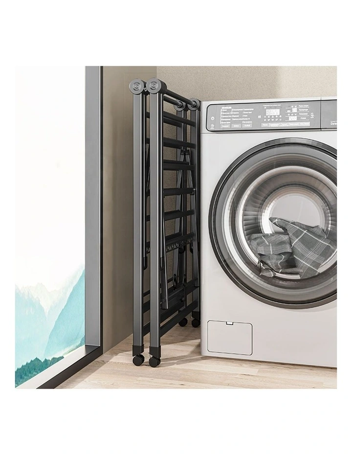 SOGA 1.4m Foldable Wing Clothes Drying Rack with Wheels Grey image 4
