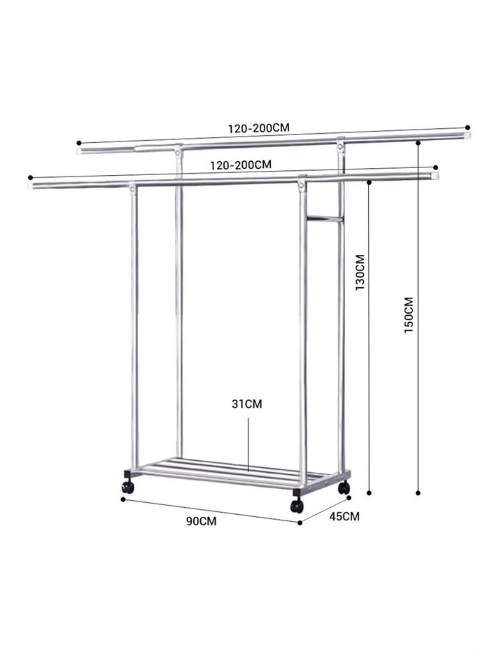 SOGA 120200cm Extendable Double Rail Drying Rack with Wheels 2 Pack image 2