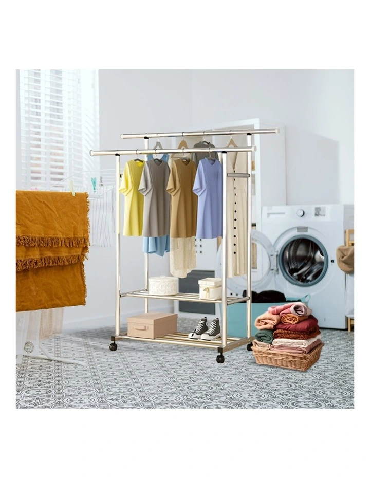 SOGA 120200cm Extendable Double Rail Drying Rack with Wheels 2 Pack image 5