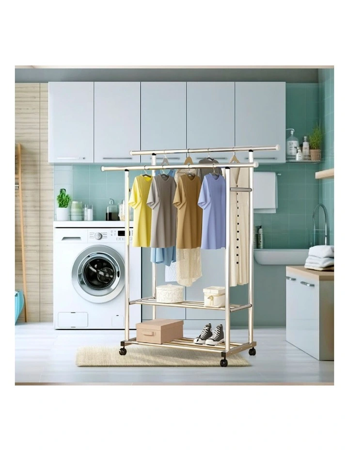 SOGA 120200cm Extendable Double Rail Drying Rack with Wheels 2 Pack image 6