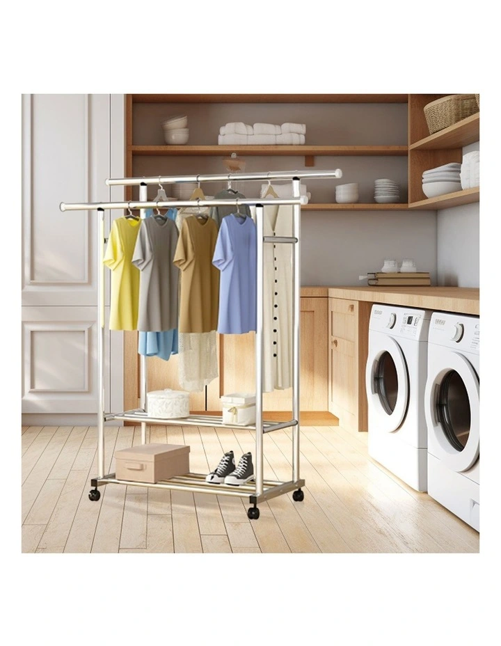 SOGA 120200cm Extendable Double Rail Drying Rack with Wheels 2 Pack image 7