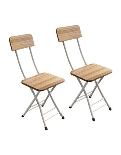 SOGA Foldable Chairs 2 Pack Oak Grain MDF with Aluminium Legs