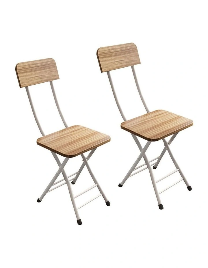 SOGA Foldable Chairs 2 Pack Oak Grain MDF with Aluminium Legs image 1