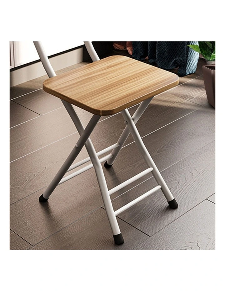 SOGA Foldable Chairs 2 Pack Oak Grain MDF with Aluminium Legs image 2