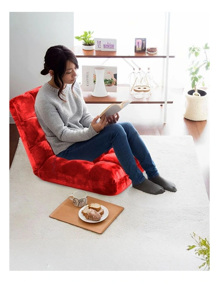 SOGA 2 Pack Adjustable Foldable Floor Recliner Chairs Red image 7