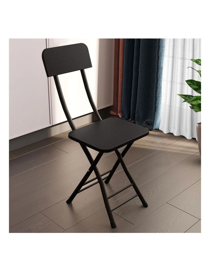 SOGA Foldable Chairs 2 Pack Black MDF with Aluminium Legs image 2