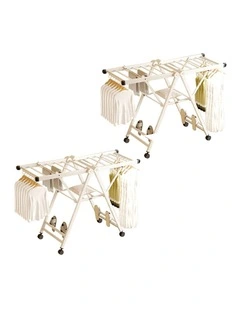 SOGA 1.4m Foldable Wing Clothes Drying Rack with Wheels White 2 Pack