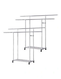 SOGA 120cm Double Rail Clothes Drying Rack with Wheels 2 Pack