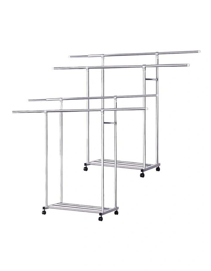 SOGA 120cm Double Rail Clothes Drying Rack with Wheels 2 Pack image 1