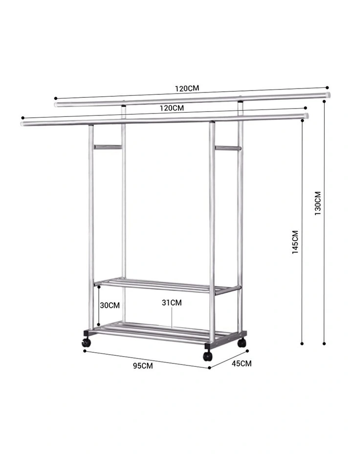 SOGA 120cm Double Rail Clothes Drying Rack with Wheels 2 Pack image 3