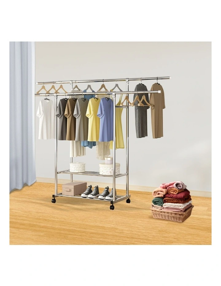 SOGA 120cm Double Rail Clothes Drying Rack with Wheels 2 Pack image 4