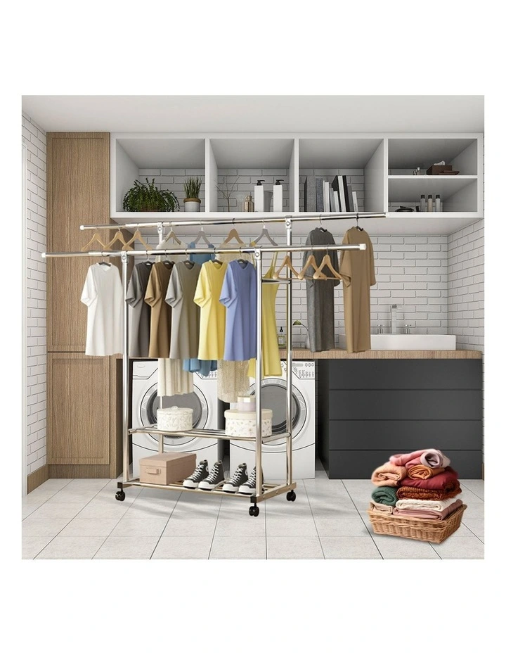 SOGA 120cm Double Rail Clothes Drying Rack with Wheels 2 Pack image 5