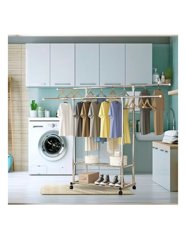 SOGA 120cm Double Rail Clothes Drying Rack with Wheels 2 Pack image 6