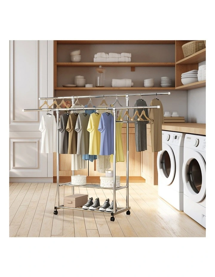SOGA 120cm Double Rail Clothes Drying Rack with Wheels 2 Pack image 7